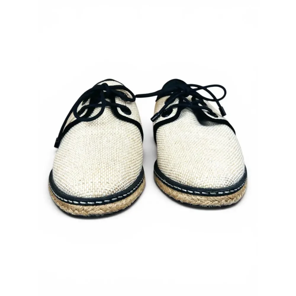 Tory Burch Fawn Canvas Espadrille Oxford Shoes Size 6.5 Lace Up Raffia Jute